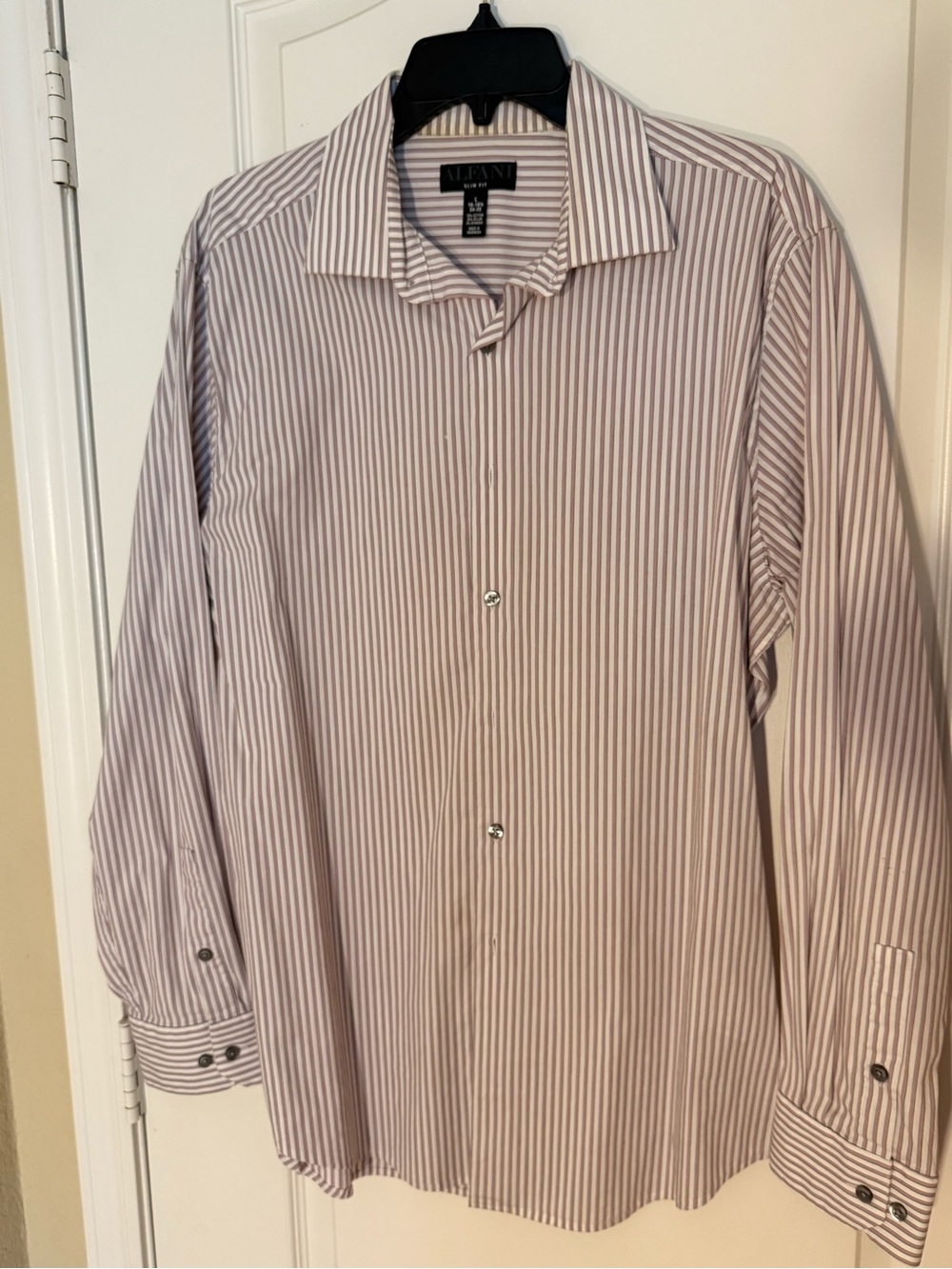Alfani Men's White and Pink Striped Dress Shirt